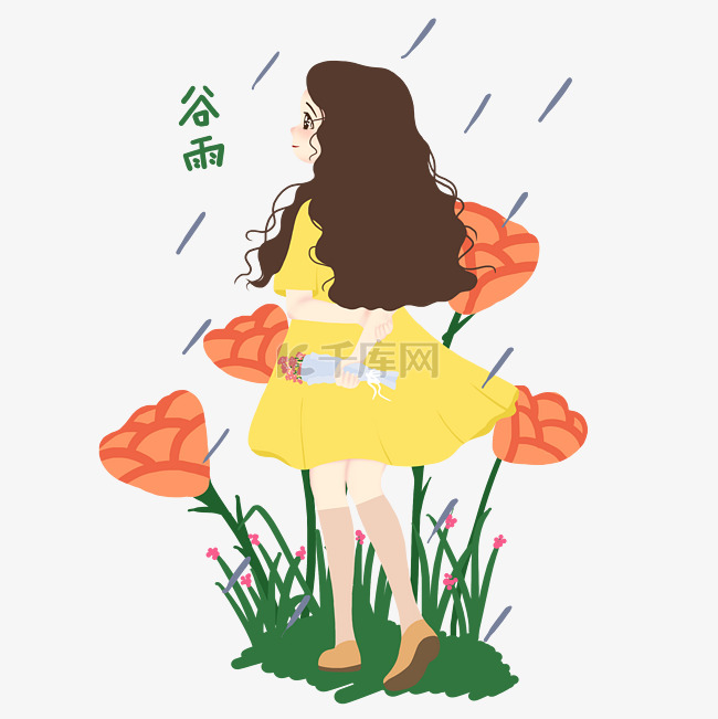 谷雨拿着花束女孩