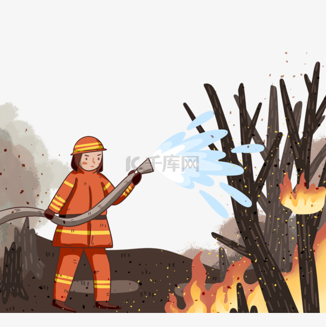 卡通风格消防员灭火元素