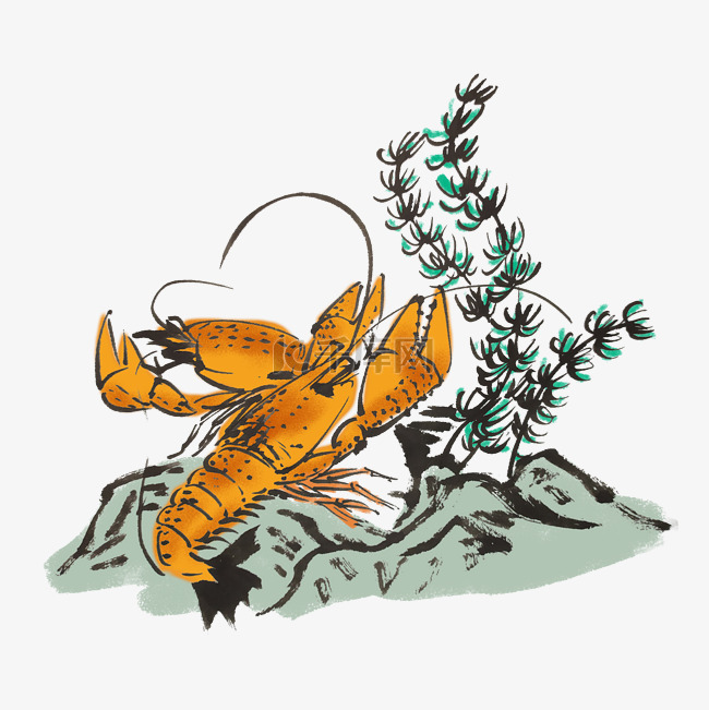 水墨龙虾中国风手绘