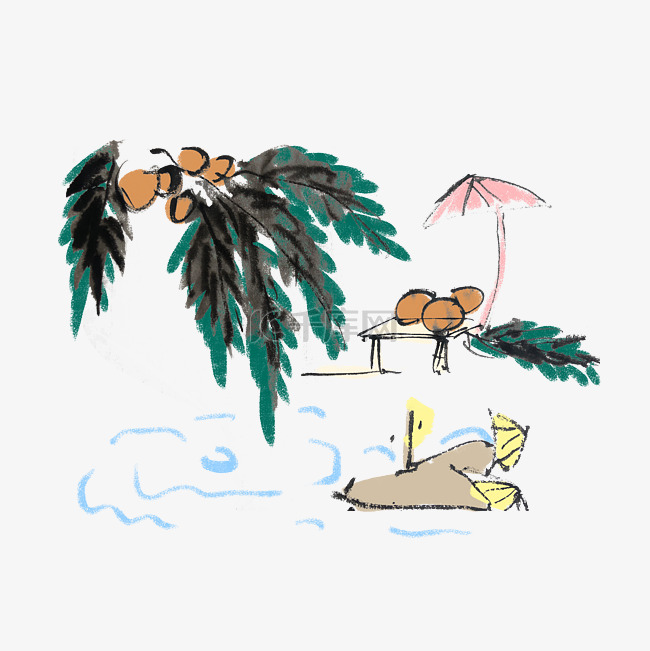夏天椰子树水墨风手绘