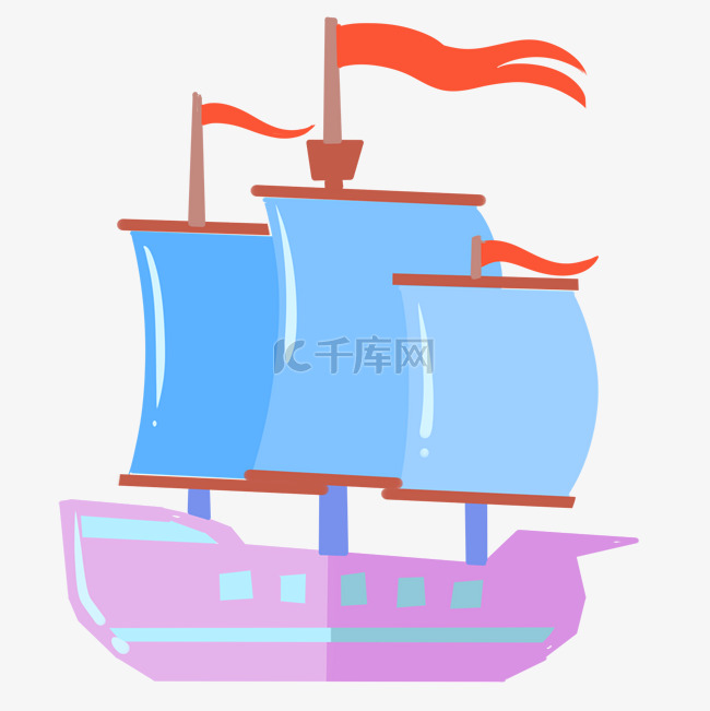 卡通蓝色帆船插图