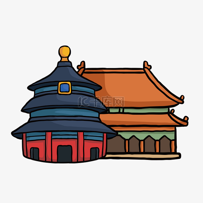 卡通北京建筑插画