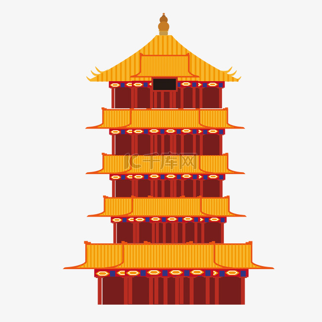 彩色中国风古建筑插画