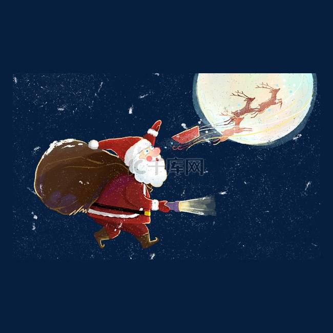 圣诞节圣诞老人月亮马车