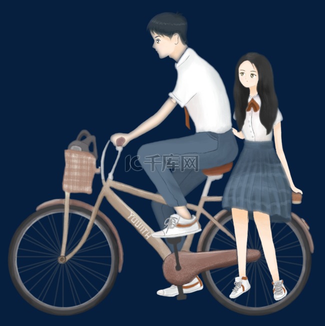 男孩女孩骑自行车