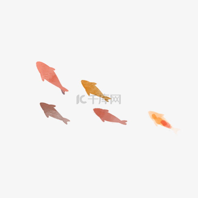 水彩红鲤鱼在水中游