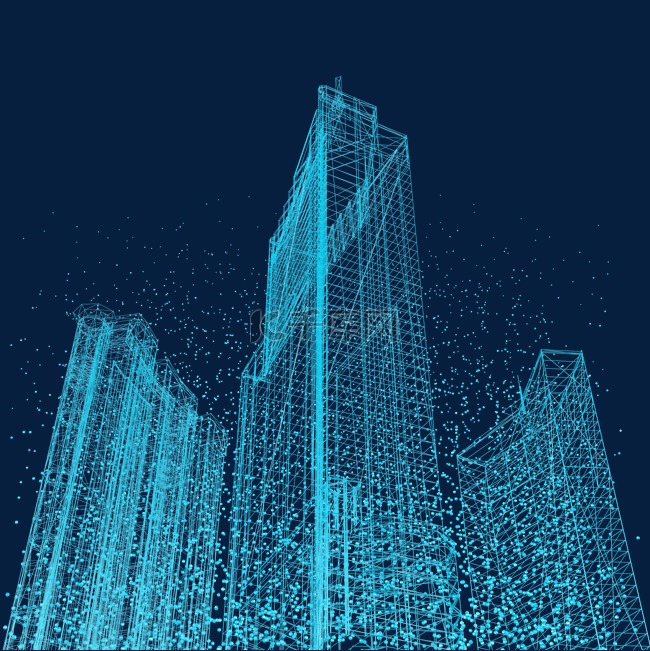楼空间城市仰视科技数据光点线蓝