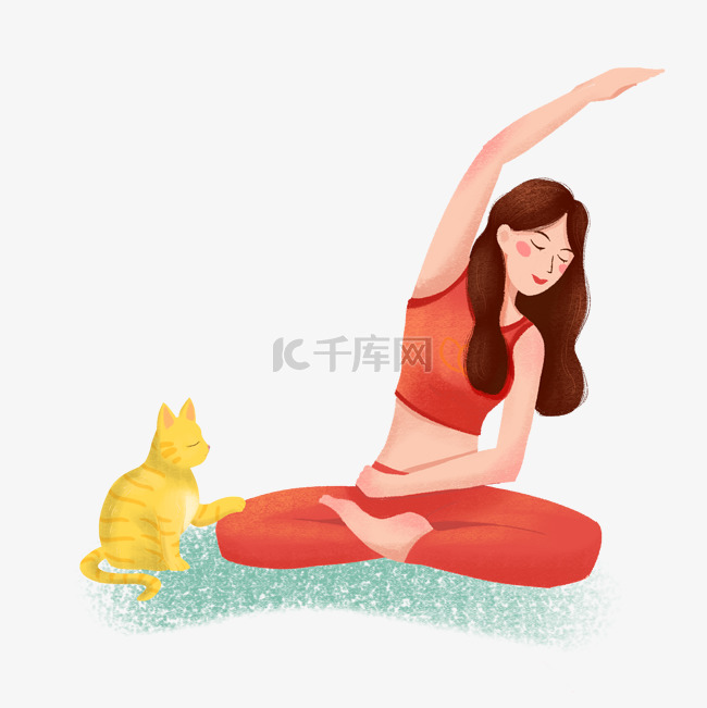 和猫咪一起练瑜伽的美女