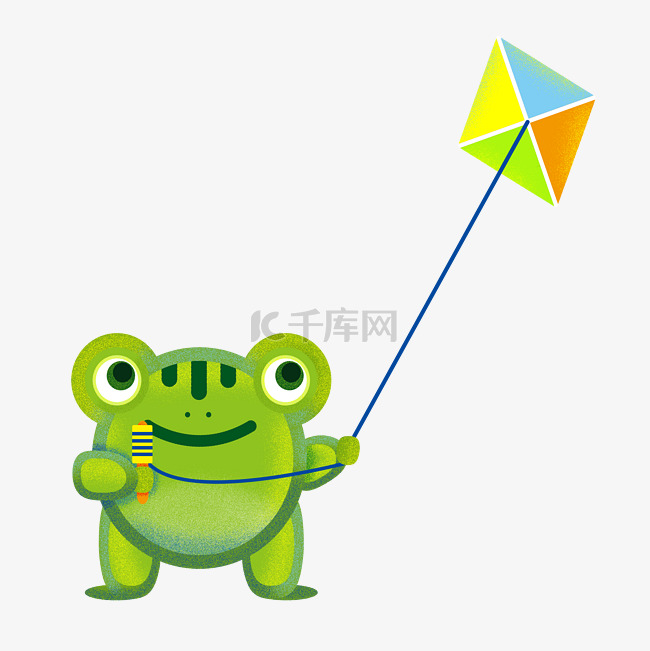 青蛙放风筝卡通插画