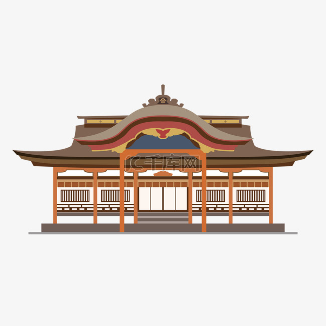 手绘日本传统风格寺庙建筑