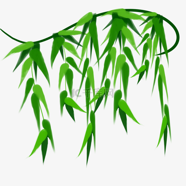 手绘绿色垂式藤蔓图案