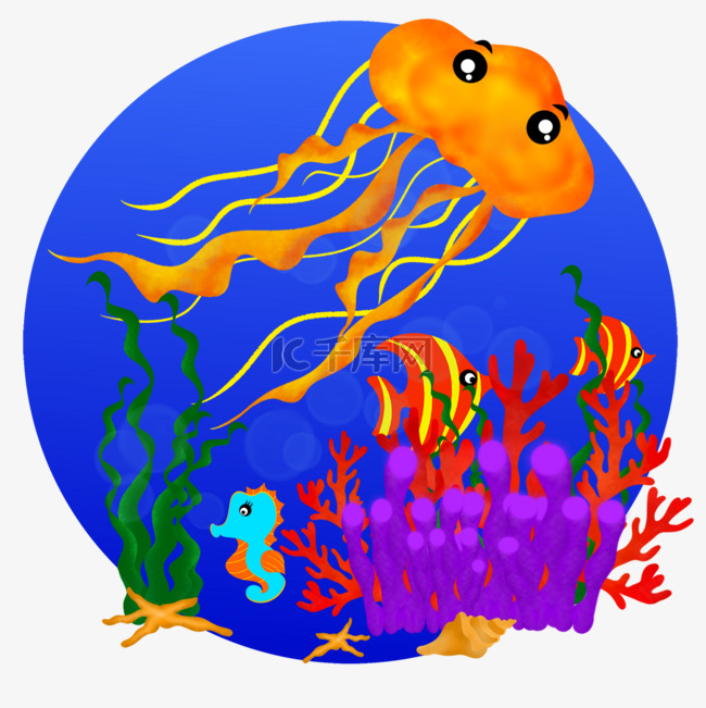 卡通海底世界水母元素