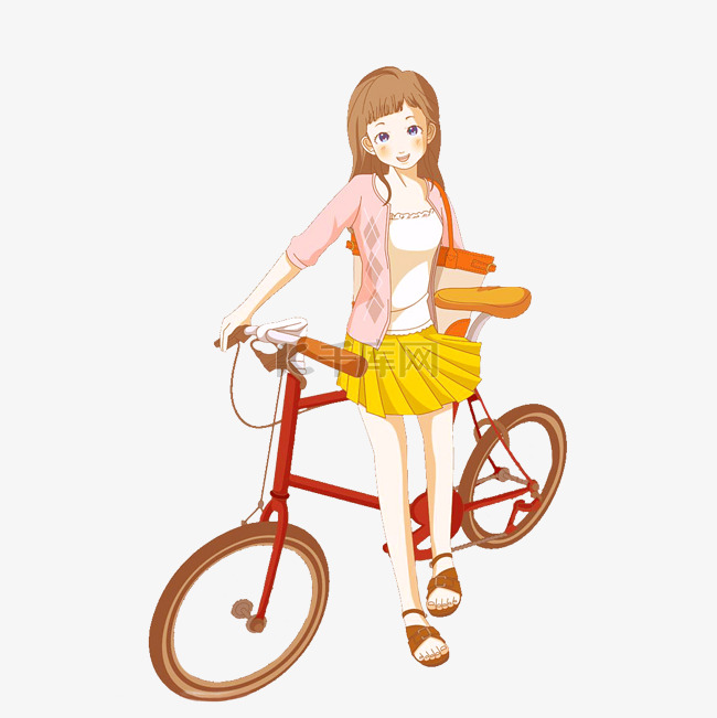 卡通女孩骑单车