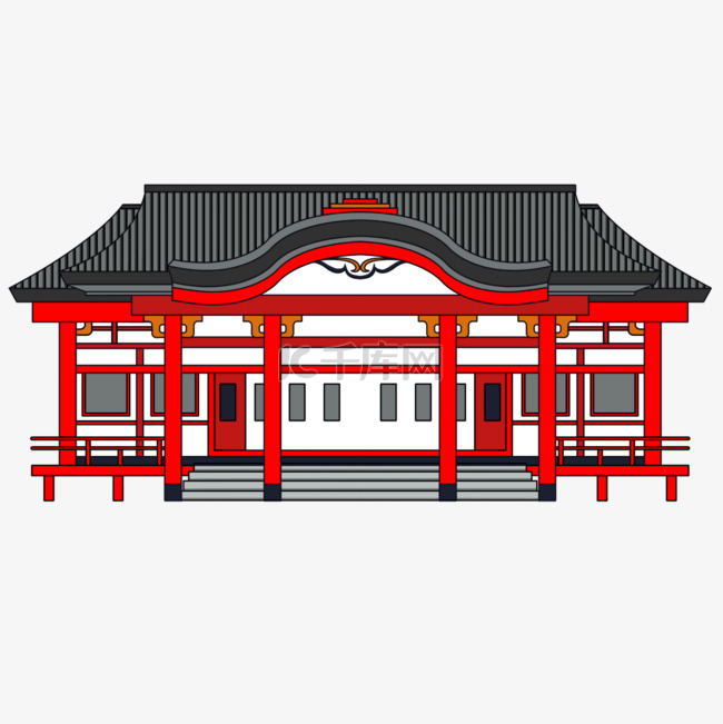 平面简约传统日本寺庙建筑