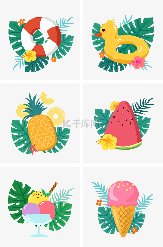夏季各种水果和救生圈组图