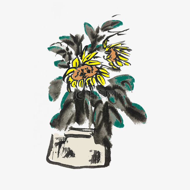 向日葵花瓶手绘插画