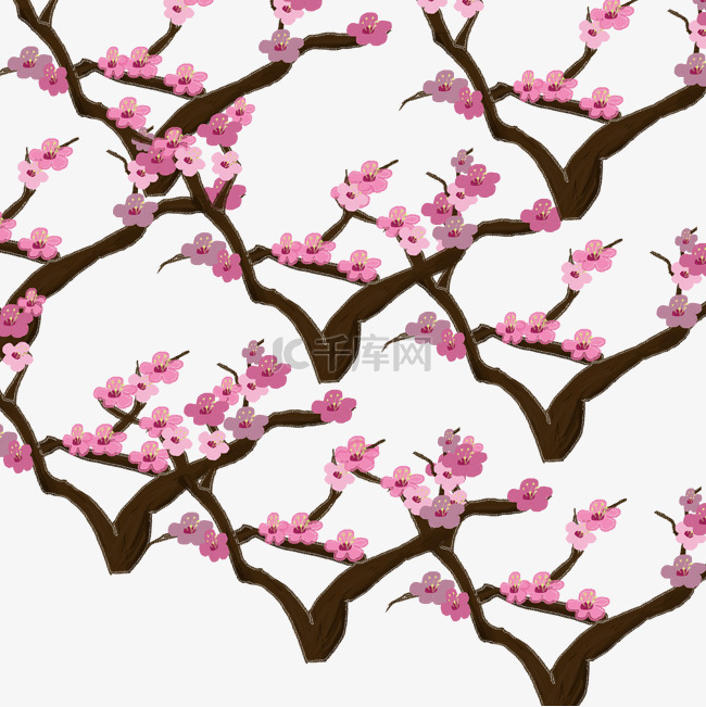手绘桃花树装饰图案