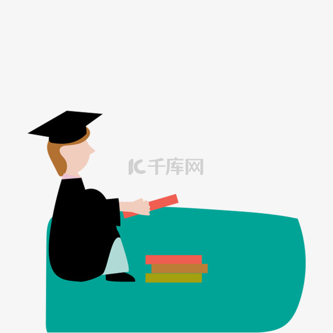 卡通坐在垫子上的学生免扣图