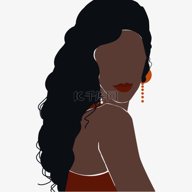 黑人妇女黑色简约褐色皮肤剪影插
