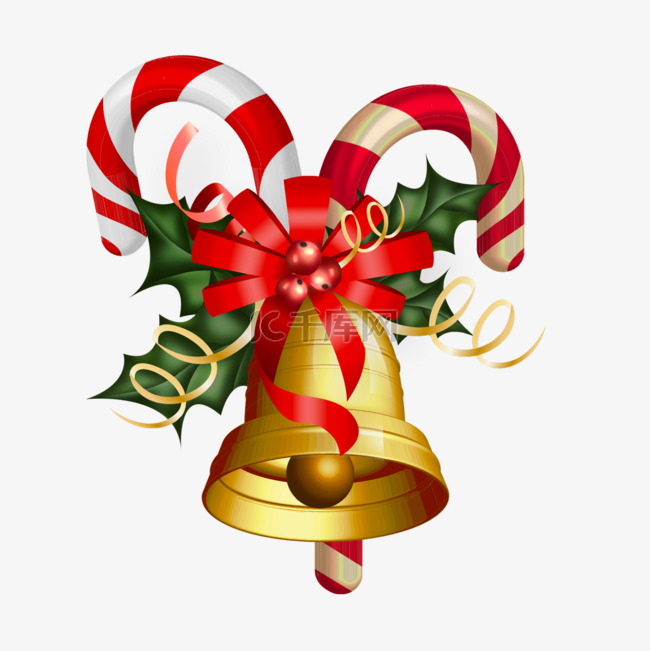圣诞节拐杖糖装饰金色质感铃铛