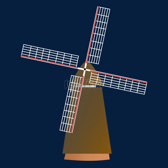 荷兰风景风车插画