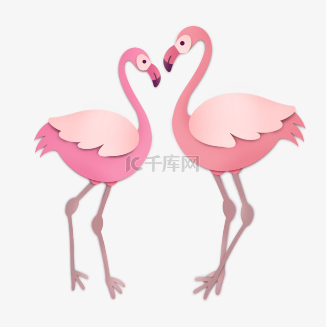 粉色站立的火烈鸟剪纸风格插画