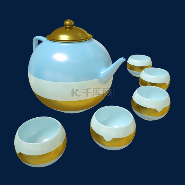 茶具C4D金色蓝色