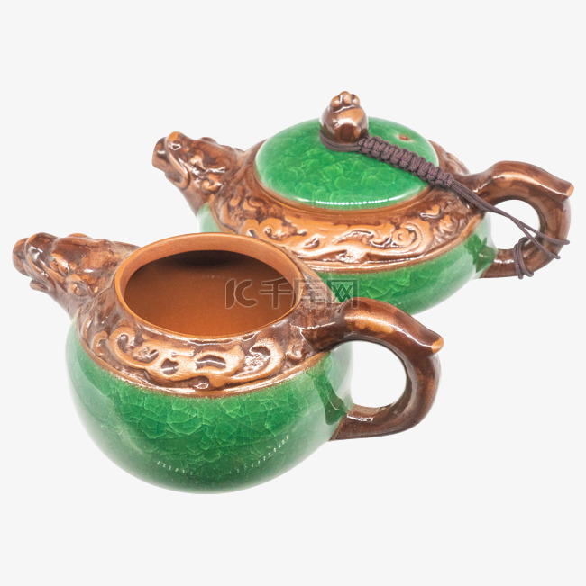 紫砂绿釉茶壶