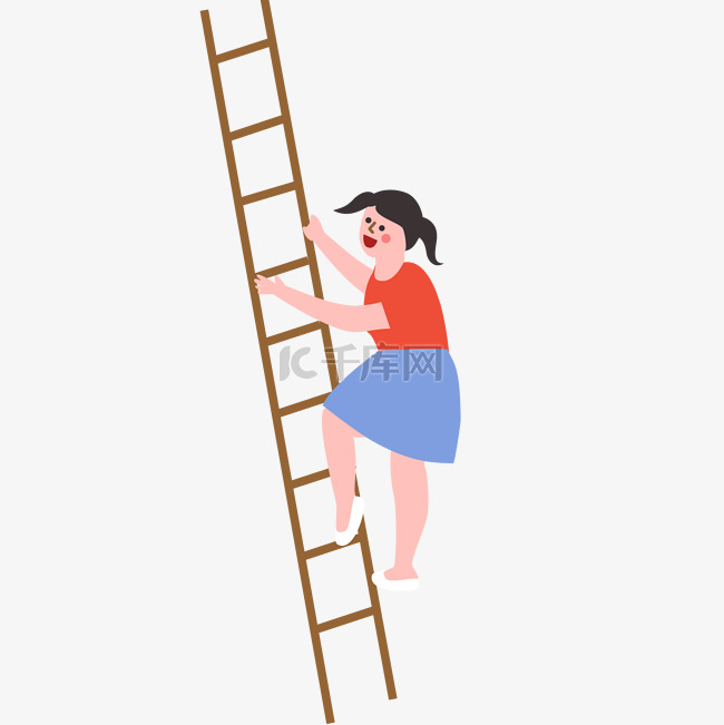 爬梯子的卡通女孩