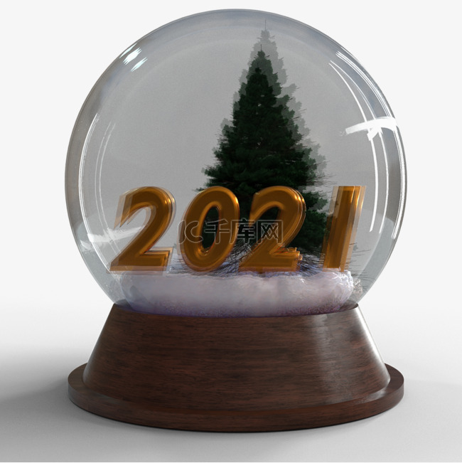 3d圣诞玻璃球和2021数字