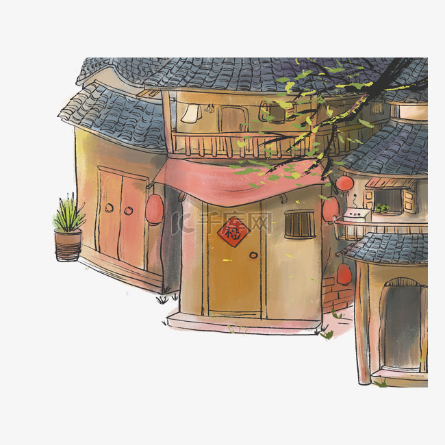 中国风古风水墨建筑