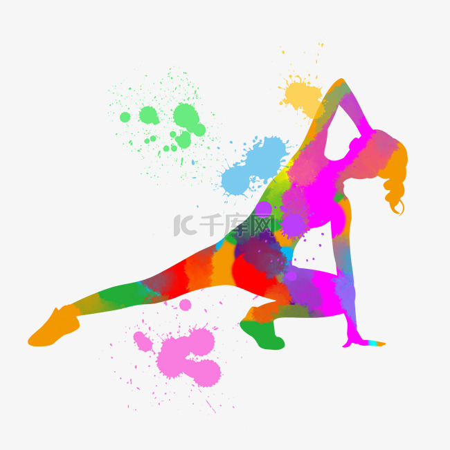 彩色体育运动水彩瑜伽