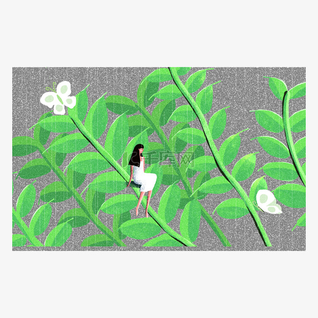 田间的女孩与植物