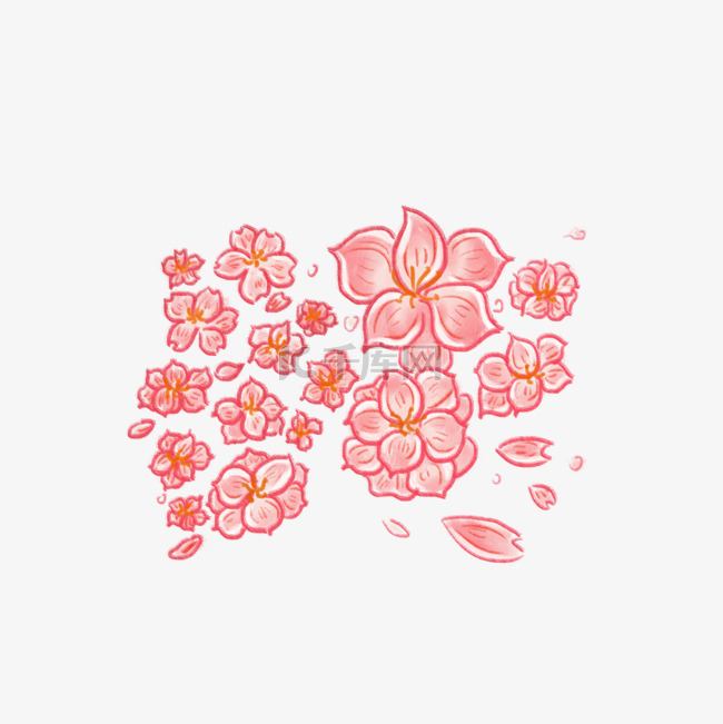 手绘唯美粉色樱花花瓣元素装饰P