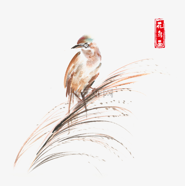 中国风芦苇上的小鸟