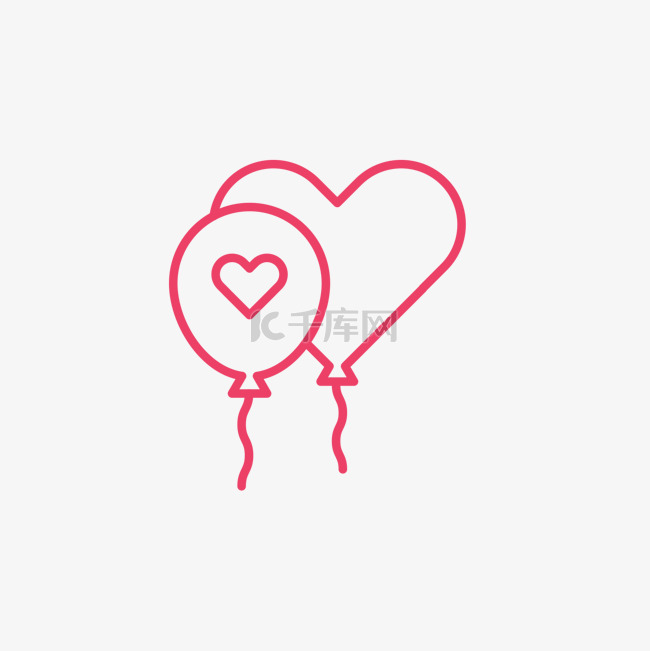 玫红色线性爱心气球情人节图标