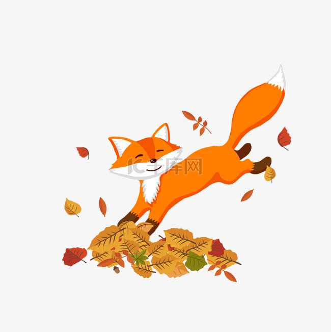 奔跑的狐狸和落叶