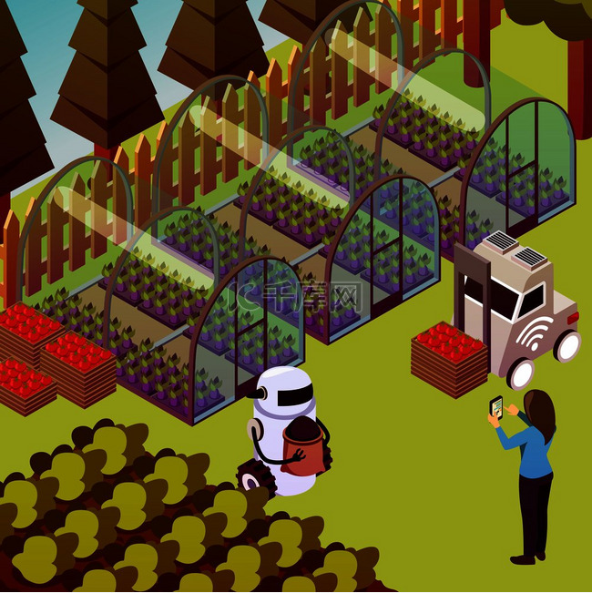 农业机器人等距组合与室外农场景
