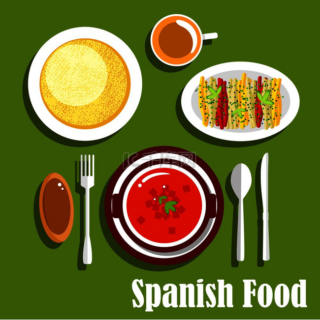 西班牙美食图标的传统素食晚餐，