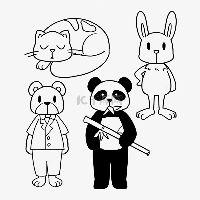 线描小动物大熊猫