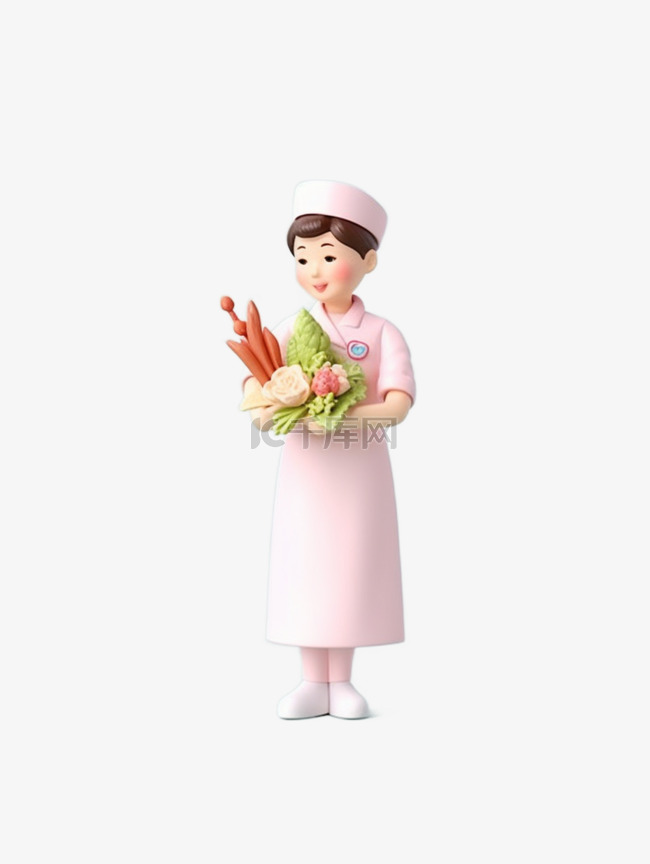 3D立体人物护士拿着花