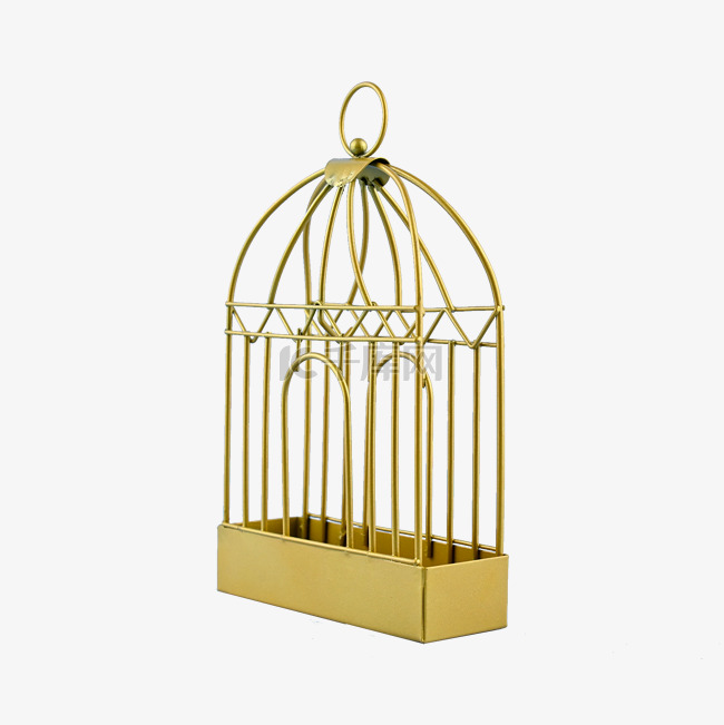 一个金属金色鸟笼老式密闭笼子