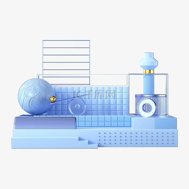 展台立体底座蓝色c4d