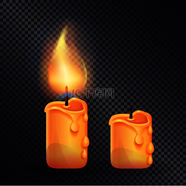透明背景上的两个蜡蜡烛。