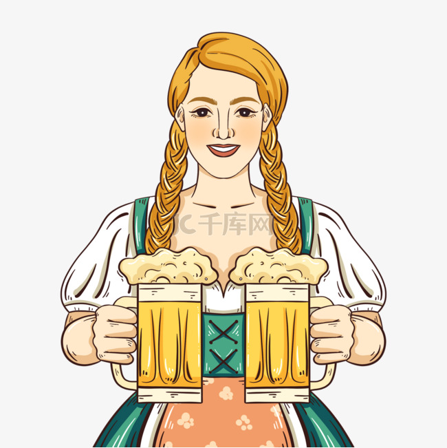 可爱线条风格慕尼黑啤酒节人物