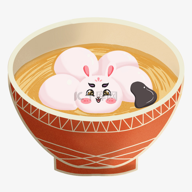 兔年元宵节一碗可爱汤圆兔子