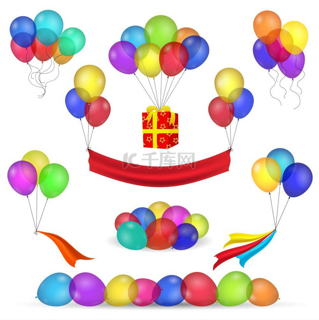 氦气球和生日装饰图标。