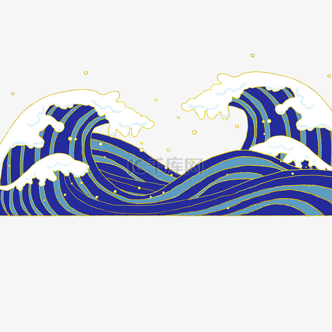 线描蓝色大海海浪