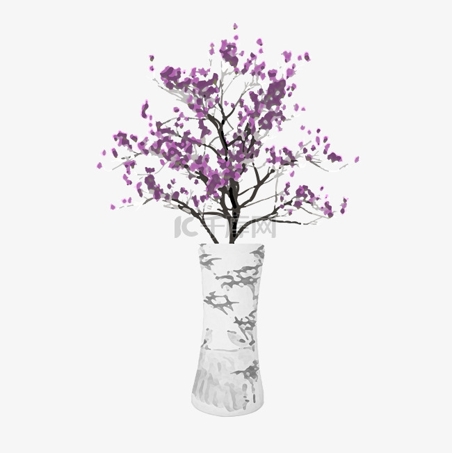 紫色花枝中式盆栽摆件