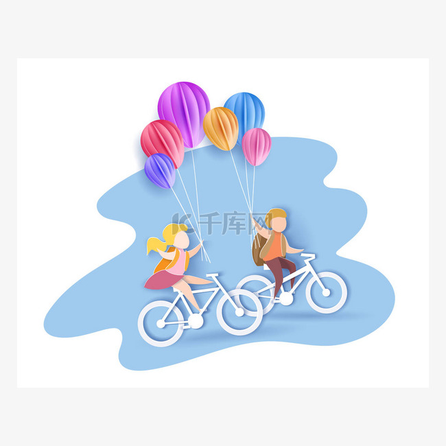 回到学校的孩子骑着热气球骑车